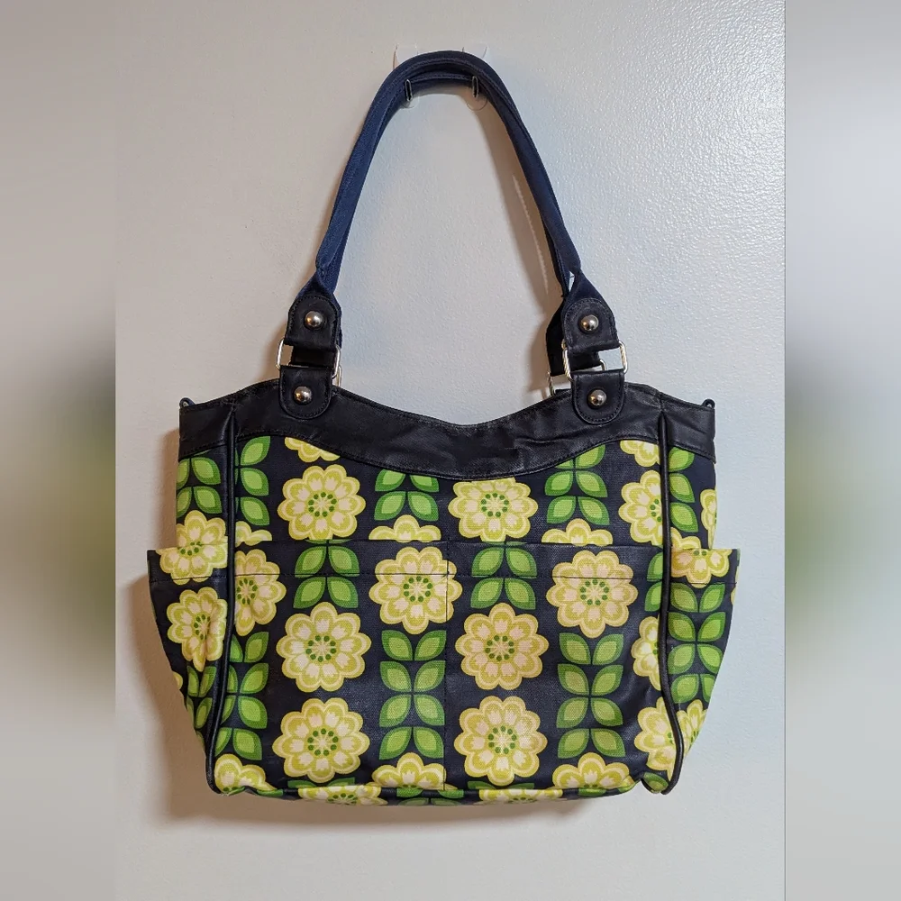 Petunia Pickle Bottom Navy Blue Green Yellow Floral Diaper Bag